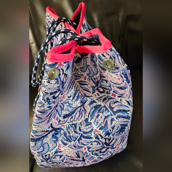 Simply Southern In Leaf Print Multicolored Pink and Blue Neoprene Tote EUC - Picture 11 of 16